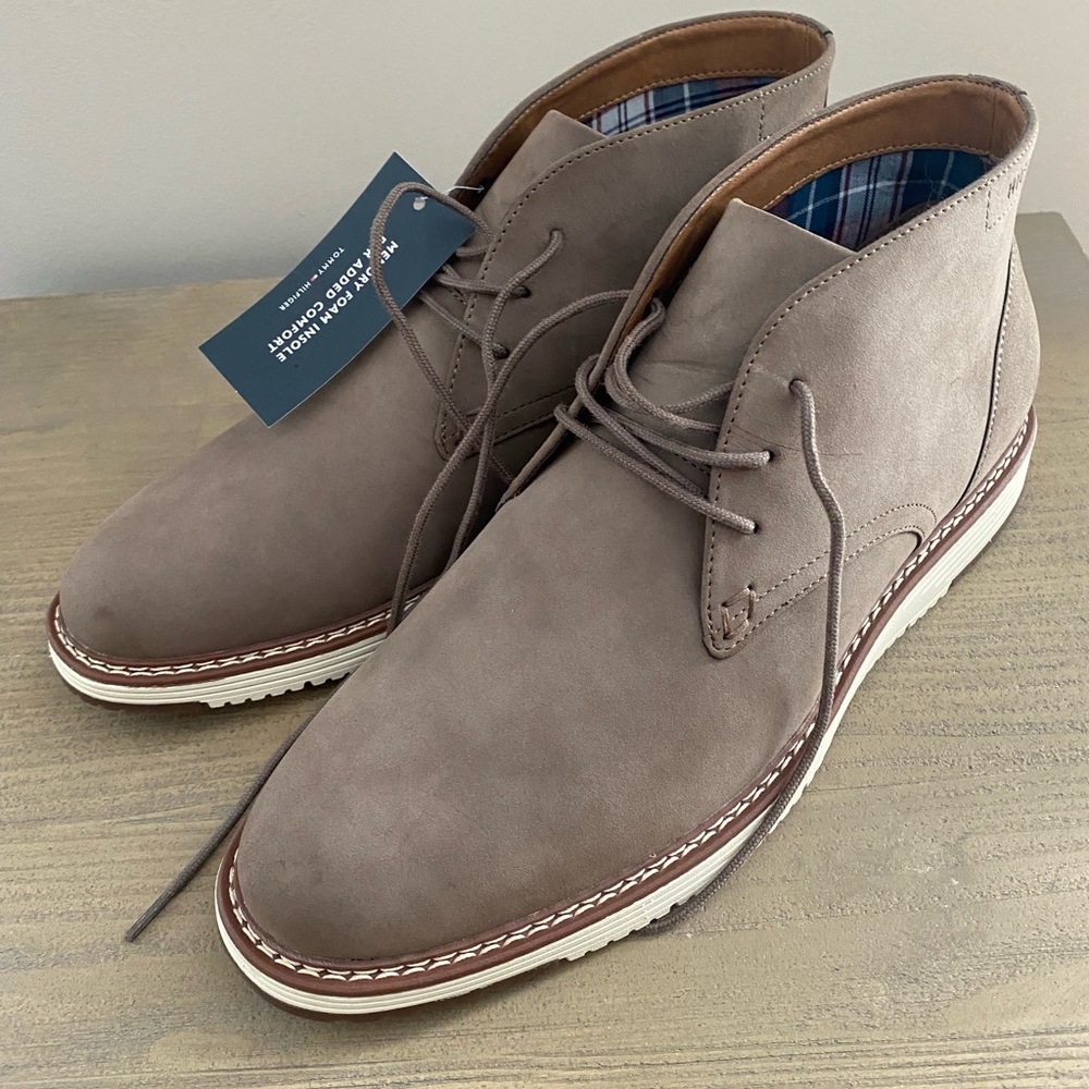 Taupe Tommy Hillfiger suede look chukka boots.  Size 11. NWT.